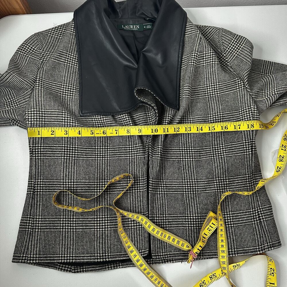 RALPH LAUREN LRL Jacket Womens Medium Houndstooth‎ Faux Leather Shawl Collar - Picture 10 of 12